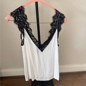 Entro White Blouse with Black Lace Detail